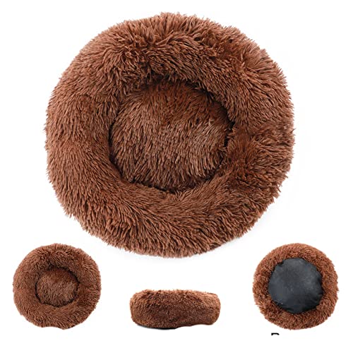 Rundes großes Hundebett mit Reißverschlussbezug Waschbares Haustier-Schlafsofa Lange Plüschhundehütte Großes Hundekissen Hunde Warme schlafende Katzenmatten-Kaffee,S Durchmesser 40cm von XUFXEUT