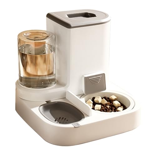 XUJIAM 2 in 1 Haustier Automatischer Futterspender, 2.2L Automatische Futterspender Für Hunde Katzen Futter Wasserspender Schüssel Reiseversorgung Futterspender,Beige von XUJIAM