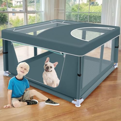 42x42x26 Zoll Welpenlaufstall mit Abdeckung, Hunde-Laufstall für Welpen oder kleine Hunde, Haustier-Laufstall für drinnen & draußen, Stabiler DogPen mit verdicktem Stoff, hochfestes von XVISHX