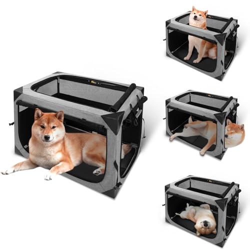 Hundebox, 76,2 x 53,3 x 53,3 cm, große Hundebox für große oder mittelgroße Hunde, tragbares und faltbares Design des Hundekäfigs, perfekt für Reisen oder Zuhause, Hundehütte mit 3 Türen und robusten von XVISHX