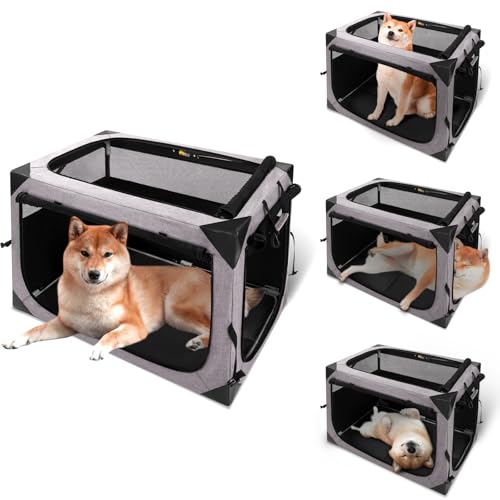 Hundebox, faltbar, 76,2 x 50,8 x 50,8 cm, faltbare Hundebox mit Abdeckung, 3 Türen, faltbar, weiche Hundebox mit Tragetasche, Hellgrau von XVISHX