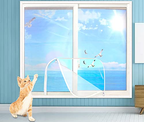 XWanitd Katzensicherheits-Fensterschutz, Mückenschutz, Balkonnetze, kratzfest, Katzennetz, selbstklebend, Fensternetz, DIY-Größe, Reißverschluss (100 x 200 cm, Reißverschluss) von XWanitd