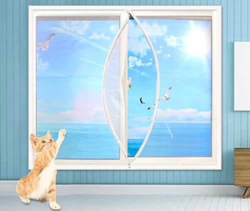 XWanitd Katzensicherheits-Fensterschutz, Mückenschutz, Balkonnetze, kratzfest, Katzennetz, selbstklebend, Fensternetz, DIY-Größe, Reißverschluss (90 x 150 cm, Reißverschluss) von XWanitd