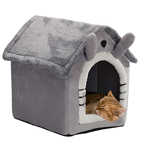 XWanitd Weiches Plüsch-Hundehaus, Haustierzelt, Winter, warm, Katzenhöhle, Hundehütte, Haustiernest, faltbar, für den Innenbereich, Katze, Kätzchen, Hunde, Welpen, groß, Grau, L von XWanitd