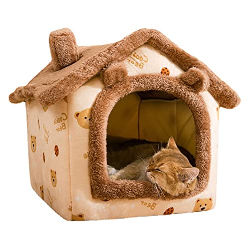 XWanitd Weiches Plüsch-Hundehaus, Haustierzelt, Winter, warm, Katzenhöhle, Hundeunterstand, Haustiernest, faltbar, Hundehütte für Innenbereich, Katzen, Hunde, Welpen (klein, Bär) von XWanitd