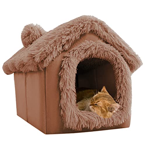 XWanitd Weiches Plüsch-Hundehütte, Haustierzelt, Winter, warme Katzenhöhle, Hundehütte, Haustiernest, faltbar, für den Innenbereich, Katze, Kätzchen, Hunde, Welpen, groß, Plüschbraun von XWanitd