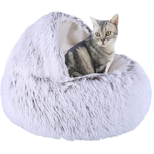 XXIUDEE Donut Katzenbett, Haustierbett, selbstwärmendes Kätzchen, Sofakissen, Haustier-Kuschelbett, Katzenhöhle, Bett, Katzenbett, Hauskatzenschlafsack für Kätzchen, Welpen, 50 cm, Kaffee2 von XXIUDEE