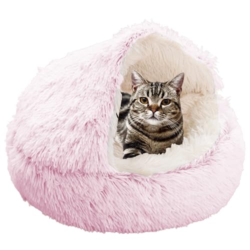 XXIUDEE Donut Katzenbett, Haustierbett, selbstwärmendes Kätzchen, Sofakissen, Haustier-Kuschelbett, Katzenhöhle, Bett, Katzenschlafbett, Katzenschlafsack für drinnen, Kätzchen, Welpen, 40 cm, Rosa von XXIUDEE