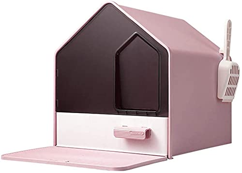 XXND Cat-Wurf-Box, komplett eingeschlossener Kitty-Wurf-Kasten, Schubladenart mit Kapuze Katzen-WC, großer Raum, mit Katzen-Wurf-Schaufel Fußpad,Rosa von XXND