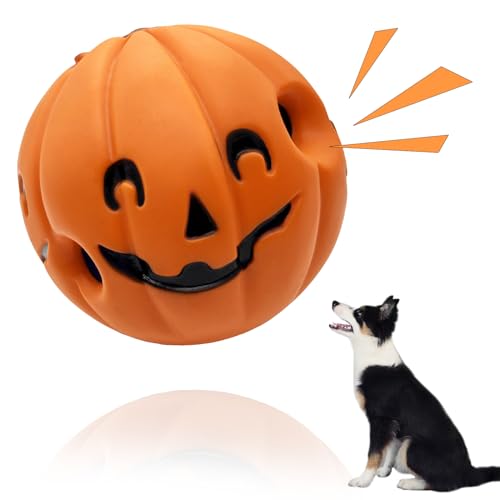 XXRXW Wobble Kicherball für Hunde, Kürbis-Stil, 8,8 cm, interaktives Hundespielzeug, quietschender Sound, IQ-Training, Zahnreinigung, Herdingbälle, für drinnen und draußen, Holloween-Hundegeschenke von XXRXW