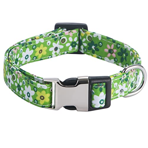 XYART Mädchen Hundehalsband, Rose, Sonnenblume, Gänseblümchen und Leoparden-Design in den Größen S, M, L für Hündinnen, Gänseblümchen, Grün M von XYART