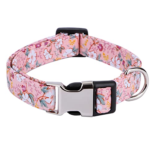 XYART Mädchen Hundehalsband für Kleine Mittlere Große Hunde, Baumwolle Haustier Halsband, Blumen Gänseblümchen und Rosen Muster mit Schnellverschluss Schnalle (Blume Rosa, L) von XYART