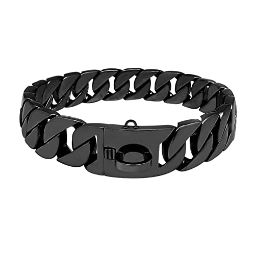 XYHAOAI Halsband für große Hunde, mit Schnalle, stark, strapazierfähig, 32 mm, kubanisches Glieder-Trainingshalsband mit Sicherheitsschnalle, Edelstahl, Metall, kubanische Gliederkette, Schwarz, 60 cm von XYHAOAI