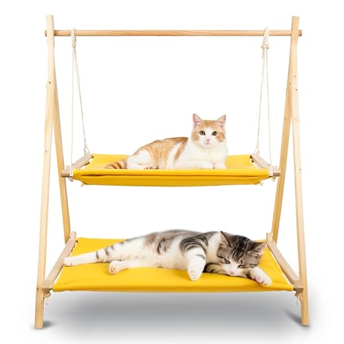 XYUEMY Katzenschaukel erhöhtes Katzenbett Etagenbett Haustier-Katzenhängematte Katzenbett Massivholz Hängematte Ganzjahres-Katzenschaukelbett 68,6 cm L x 55,9 cm B x 81,3 cm H von XYUEMY