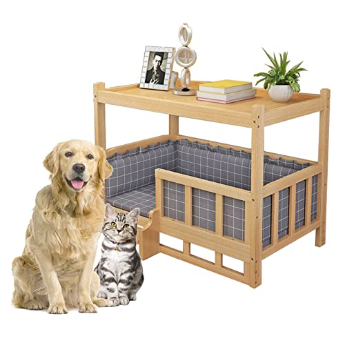 XZZHSM Katzenbett, (Haustierbett für drinnen und draußen, erhöht mit Zaun und Stufen, große/mittelgroße Sofa-Beistelltische aus Holz, für Schlafzimmer/Wohnzimmer, maschinenwaschbar und trocknergeei von XZZHSM