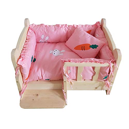 XZZHSM Katzenbett, Hundebett aus Holz für drinnen und draußen, mit Geländer und Treppe, abnehmbare Matte, große, mittelgroße und kleine erhöhte Haustierbetten, Farbe: Rosa, von XZZHSM