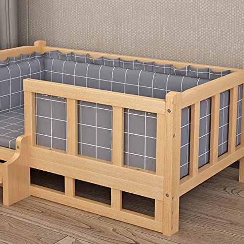 XZZHSM Katzenbett, groß, grau, erhöhtes Haustier-Couchbett mit hohen Seiten für große, mittelgroße und kleine Hunde, Treppensofa aus Holz mit Anti-Kau-Rahmen und warmem Schottenkaro-Innenfutter von XZZHSM