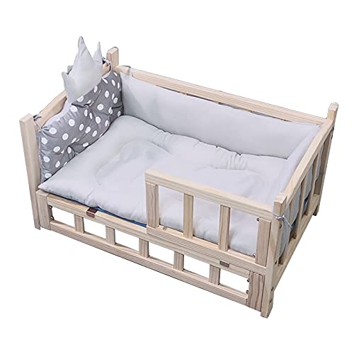 XZZHSM Katzenbett,Holzplattform,Erhöht Mit Herausnehmbarer Matratze Und Zaunbarriere,Zwingersofa-Couch Für Große,Mittelgroße Und Kleine Tiere,Kautsicher (Size : M 60x38x42cm) von XZZHSM