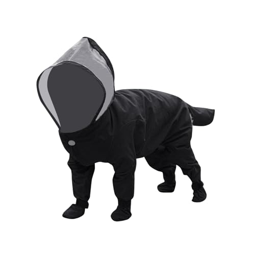 XZincer Regenmantel Hund Wasserdicht, Reflektierend Regenjacke mitKapuze für Hund, Verstellbare Winddicht Regenjacken für Kleine Mittelgroße Groß Hunde Spaziergäng (Black, L) von XZincer