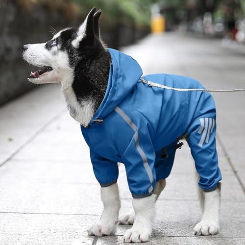 XZincer wasserdichte Hunderegenmäntel, Verstellbarer Kordelzug Welpen-Regenmantel Poncho, wasserdichter Regenjacken Regenmantel mit Kapuze für kleine und mittlere Hunde (Blue, L) von XZincer