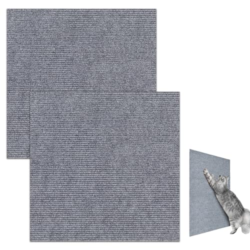 Trimmbares Katzenkratzmatte 2PCS - Selbstklebende Teppichpads für Kratzbäume, Regale und Möbel, Anpassbare Kratzpads für Katzen (30 x 30 cm,Grey) von Xafrstyu