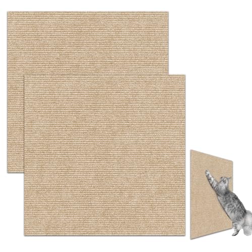 Trimmbares Katzenkratzmatte 2PCS - Selbstklebende Teppichpads für Kratzbäume, Regale und Möbel, Anpassbare Kratzpads für Katzen (30 x 30 cm,Khaki) von Xafrstyu