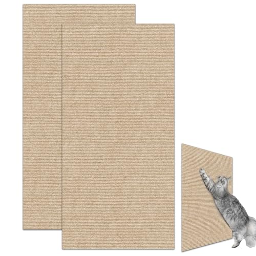 Trimmbares Katzenkratzmatte 2PCS - Selbstklebende Teppichpads für Kratzbäume, Regale und Möbel, Anpassbare Kratzpads für Katzen (30 x 60 cm,Khaki) von Xafrstyu