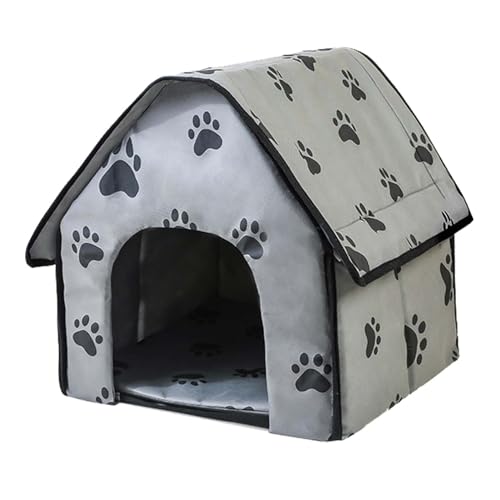 Xafrstyu Katzenhaus für Draußen Winterfest, Faltbare Wasserdicht Wetterfester, Haustierhaus Outdoor Hundehöhle, Mit Abnehmbarem Kissen, für Kleine Hund Katze, Streuner Haustiere, 41x38x42cm (Grau) von Xafrstyu