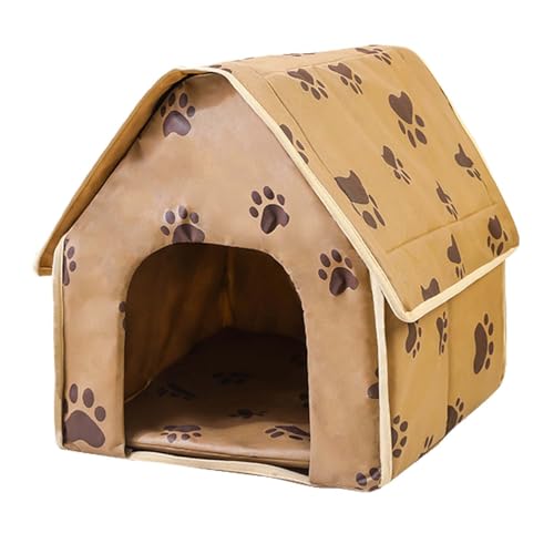 Xafrstyu Katzenhaus für Draußen Winterfest, Faltbare Wasserdicht Wetterfester, Haustierhaus Outdoor Hundehöhle, Mit Abnehmbarem Kissen, für Kleine Hund Katze, Streuner Haustiere, 41x38x42cm (Braun) von Xafrstyu