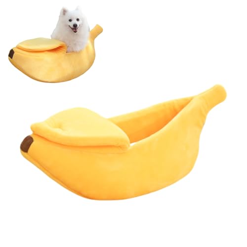 Xafrstyu Kreatives Katzenbett in Bananenform, Weiches Selbstwärmendes Haustierbett für Katzen, Hunde und Kleine Haustiere, 4 Größen S-XL (L) von Xafrstyu