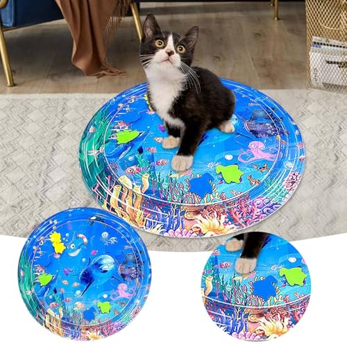 Xbemkste Sensor Water Playmat für Pet Sommer Sensorische Wassermatte Für Katzen Interaktives Katzenspielzeug Wasser-Sensor-Pad für Spaß Wasser Spielmatte für Gelangweilte Katzen Hunde (D 65cm) von Xbemkste