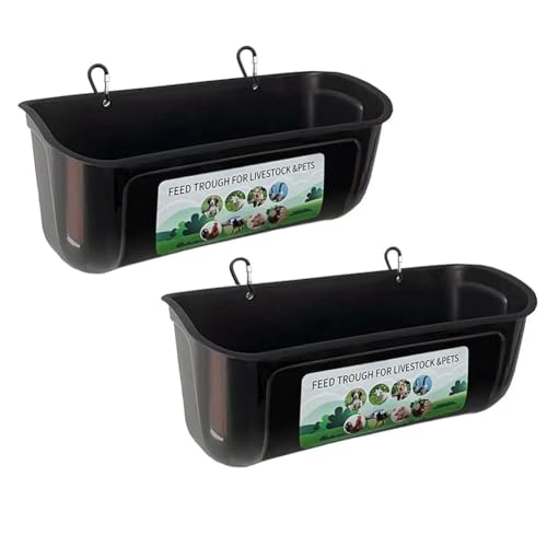 Xbsduih 2er Set Huhn Ziegen Hängen Zaun Futter Wassertränke Schwarz ABS für, Enten, Hunde und Ferkel, Gänse Tränke Trog von Xbsduih