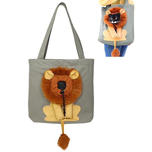 Xcllwhy Pet Canvas Shoulder Carrying Bag, Cute Lion-Shaped Show Head Pet Canvas Shoulder Bag Cat Carrier (M,Gray) von Xcllwhy