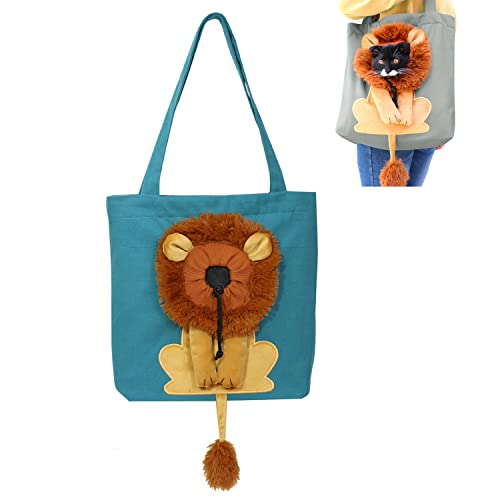 Xcllwhy Pet Canvas Shoulder Carrying Bag, Cute Lion-Shaped Show Head Pet Canvas Shoulder Bag Cat Carrier (S,Blue) von Xcllwhy