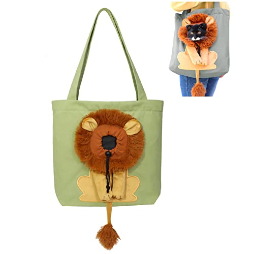 Xcllwhy Pet Canvas Shoulder Carrying Bag, Cute Lion-Shaped Show Head Pet Canvas Shoulder Bag Cat Carrier (S,Green) von Xcllwhy