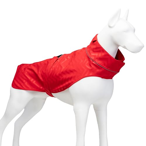 Xclusive Line by Lindodogs Regenmantel Hund Softshell Red Stripe, 40 x 29 x 37 cm, Hunderegenmantel aus Polyester, innen Fleece, Winddicht und wasserabweisend von Xclusive Line