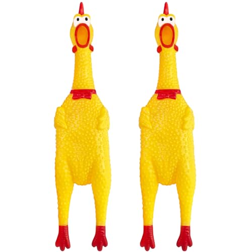 Xeehwb Großes Gummi-Huhn, schreiendes Huhn, Hundespielzeug, gelbes Gummi, quietschendes Huhn, 30,5 cm, 2 Stück von Xeehwb