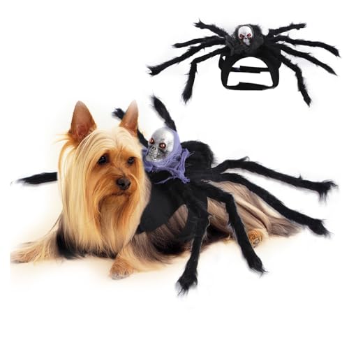 XehCaol Spinnenkostüm für Hunde und Katzen, Spinnenkostüm für Halloween Party Dekoration Haustier Cosplay Kostüm mit verstellbarem Klettverschluss (Grau, Einheitsgröße) von XehCaol