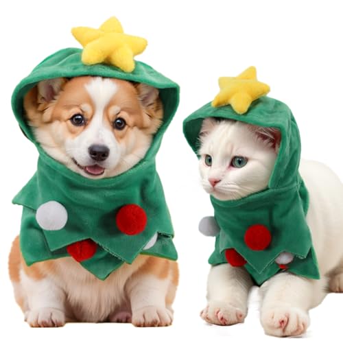 XehCaol Weihnachtskostüm für Haustiere, Weihnachtsoutfit für Hunde, Weihnachtskostüm für Hunde, Welpenkleidung, Weihnachtsbaumkostüm für kleine Hunde und Katzen (Grün, L) von XehCaol