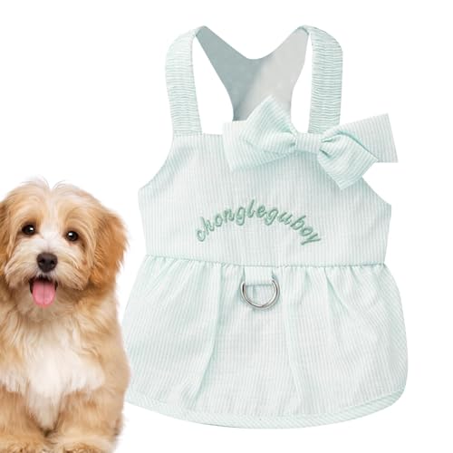 Xeihuul Gestreiftes Hundekleid,Hundekleidung für kleine Hunde Mädchen Sommer | Modische Haustier-Hundekleidung | Hundekleid mit Schleife, Kordelzug-Schnalle, gestreifte Hunde-Outfits für kleine, von Xeihuul