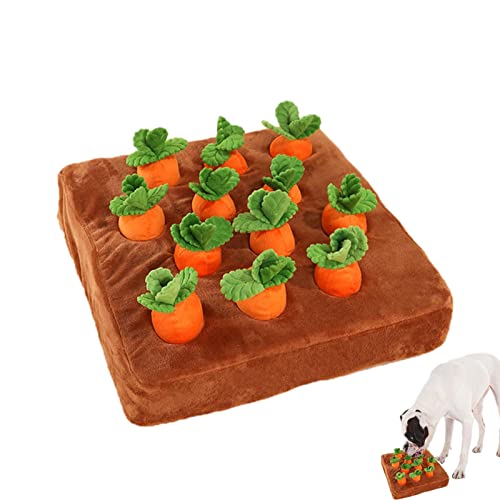 Xeihuul Karotten-Patch-Hundespielzeug - Karotten Schnüffelmatte Für Hunde, Karottenfarm Hundespielzeug, Interaktives Hundespielzeug Mit 12 Plüschkarotte von Xeihuul