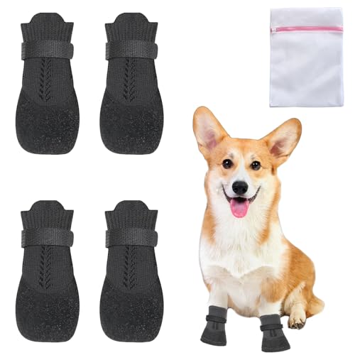 Xerteam 4 Stück Hundesocken Pfotenschutz, Hundeschuhe Pfotenschutz Outdoor, Verstellbarer Pfotenschutz Antirutschsocken Hundesocken, mit Reinigungsbeutel, für Kleine Hunde XS von Xerteam