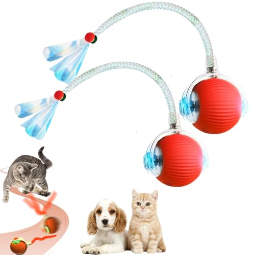 Interaktive Katzenspielzeuge Ball, Katzenspielzeug Ball Elektrisch Mit Elastischem Netzschwanz 3 Modi, Wiederaufladbar Über USB Interaktiver Spielball Für Katzen Cat Toy Für Den Innenbereich (Rot*2) von Xevinas