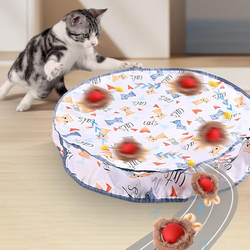 Xevinas 2 in 1 Interaktives Katzenspielzeug, Spielball Katze Mit Jagd Katze Matte Spielzeug, Katzenspielzeug Selbstbeschäftigung Wiederaufladbar Und LED 3 Modi Katzenspielzeug Elektrisch (B) von Xevinas