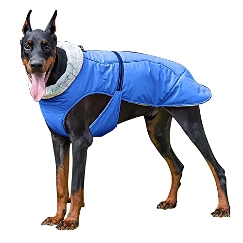 XhuangTech Hundemantel Winter, Reflektierende Wasserdichte Warme Jacke mit Geschirrloch, Gemütliche Fleece Hundekleidung mit Verstellbarem Brustgurt für Kleine Mittlere Große Hunde (Blau, 6XL) von XhuangTech