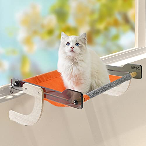 XhuangTech Katzenfenster-Sitzstange, verstellbare Katzenfenster-Hängematte, langlebiger, stabiler Katzensitz, platzsparendes Katzenfensterbett für drinnen große Katzen bis zu 18 kg (orange) von XhuangTech