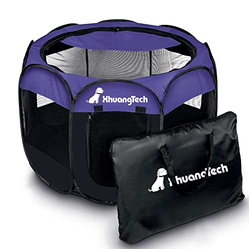 XhuangTech Laufstall für Haustiere, Hunde, Katzen, Welpen, 80 x 80 x 58,4 cm, weicher Stoff, tragbar, faltbar, für den Innen- und Außenbereich, Violett / Schwarz von XhuangTech