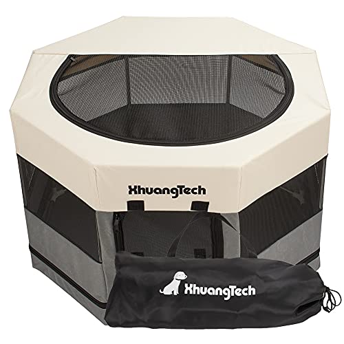 XhuangTech Tragbarer faltbarer Laufstall für Haustiere, Hunde/Katzen, Premium-600D-Oxford-Gewebe, abnehmbarer Reißverschluss oben, für drinnen und draußen (85 x 85 x 55 cm, grau) von XhuangTech