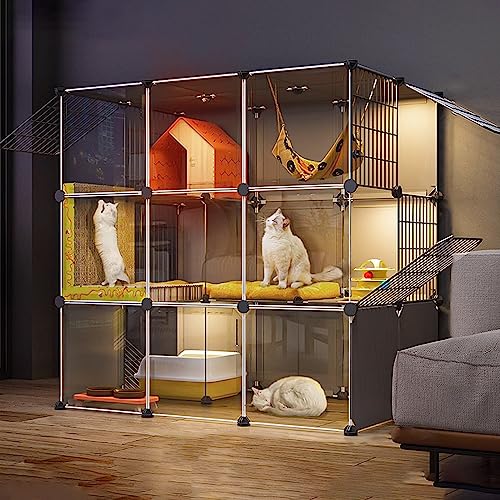 , Katzenlaufstall für Hauskatzen, transparentes PVC-Design, Haustierkäfige für Kleintiere, großer Übungsplatz, ideal für 1–2 Katzen von XiRah