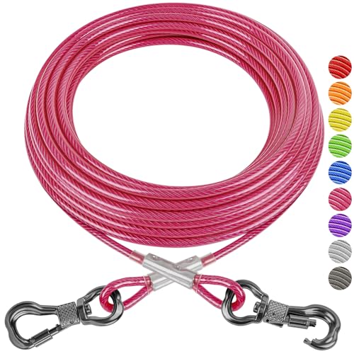 XiaZ Hundeleine, Hundeketten für draußen mit Drehhaken, Hundeleine für Hof, Outdoor und Camping, rostfreie Trainingsleine für kleine bis mittelgroße Haustiere bis zu 113 kg, 4,5 m, Rosa von XiaZ